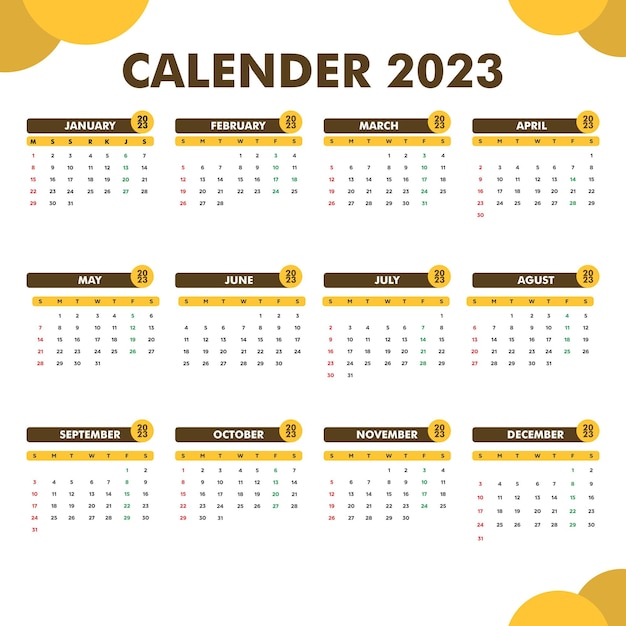 Kalender 2023 in eenvoudig design