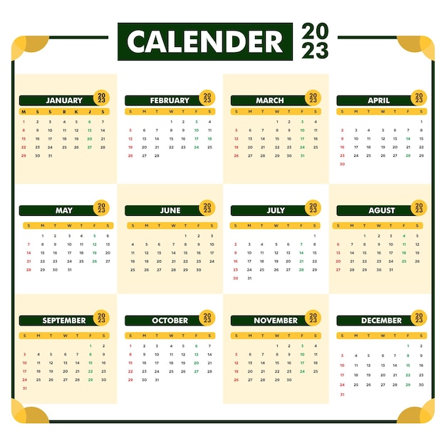 Kalender 2023 in eenvoudig design