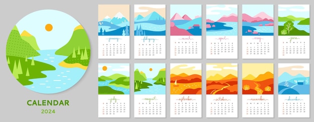 Kalender 2023 minimalistisch landschap ingesteld abstract natuurlandschap vier seizoenen typografiesjabloon