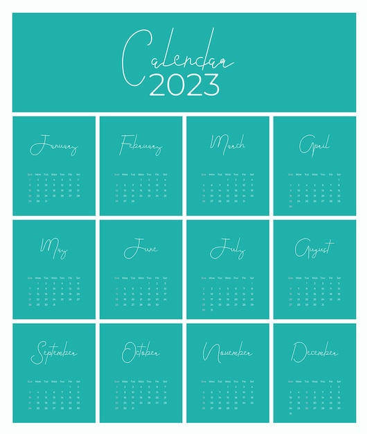 Kalender 2023 Trendy minimalistische stijl Set van 12 pagina's bureaukalender 2023 minimaal kalenderontwerp voor het afdrukken van sjabloon Vectorillustratie