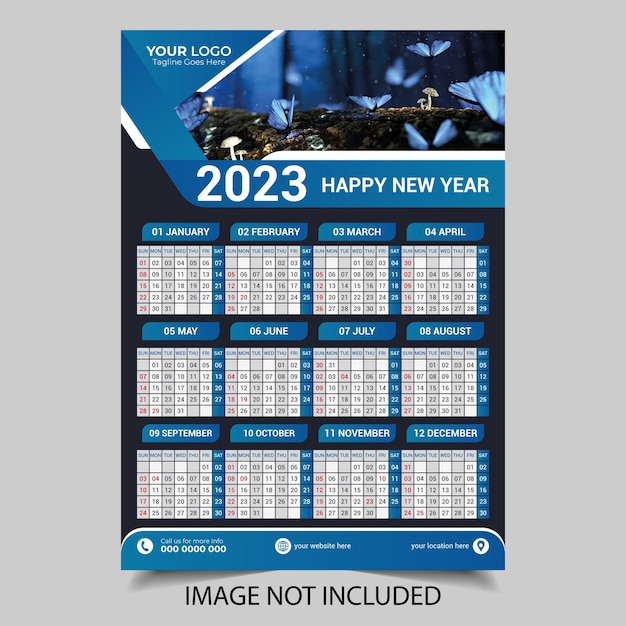 Vector kalender 2023 voor bewerkbare illustratie ontwerpsjabloon vector.