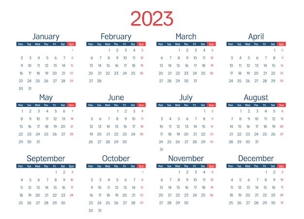 Kalender 2023 week begint op maandag basis zakelijke sjabloon vectorillustratie