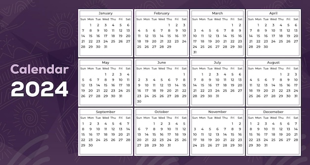 Vector kalender 2024 in paars