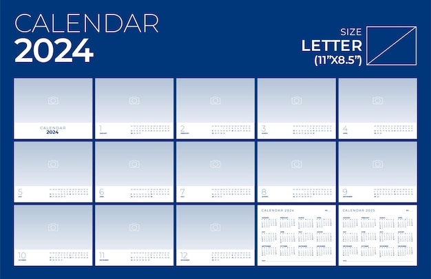Kalender 2024 Landschap Minimal Design Foto Week start zondag sjabloon