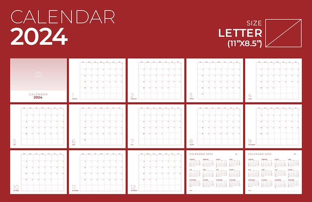 Kalender 2024 Landschap Minimal Table Design Week start zondag sjabloon