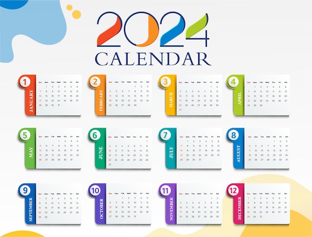 Kalender 2024 maandelijkse sjabloon Nieuwjaar schone jaarlijkse vectorillustratie geïsoleerd