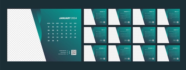 Kalender 2024 planner corporate sjabloon ontwerpset Week begint op maandag sjabloon voor jaarlijkse cale