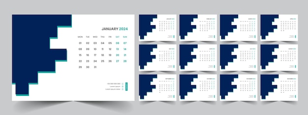 Kalender 2024 planner corporate sjabloon ontwerpset Week begint op maandag