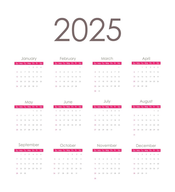 Vector kalender 2025 rood