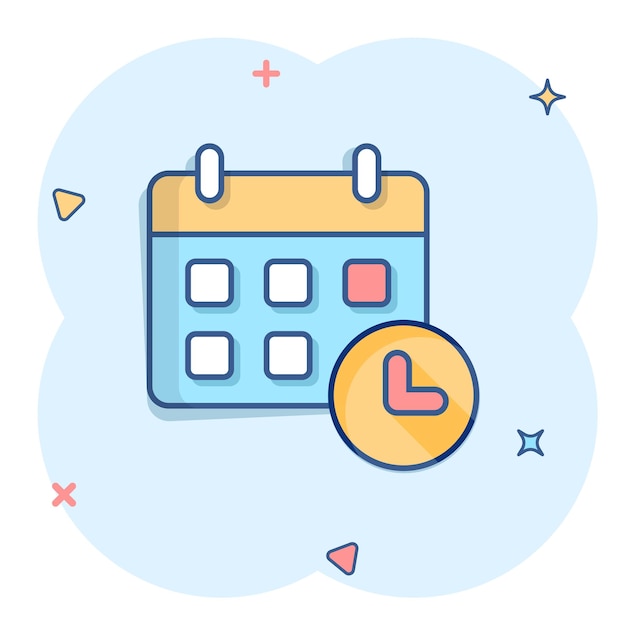 Kalender agendapictogram in komische stijl Planner vector cartoon afbeelding pictogram Kalender bedrijfsconcept splash effect