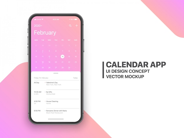 Kalender app ui ux concept februari pagina