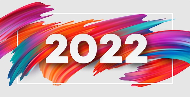 Kalender header 2022 nummer op kleurrijke abstracte kleur verf penseelstreken achtergrond. Gelukkig 2022 nieuwjaar kleurrijke achtergrond. Vectorillustratie EPS10