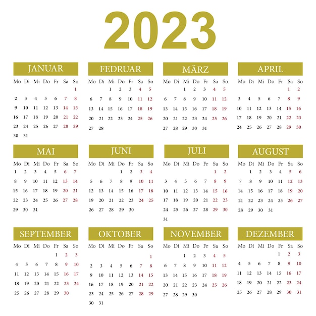 Kalender in het duits voor 2023 de week begint vanaf maandag vectorillustratie