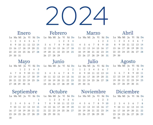 Vector kalender in het spaans voor 2024 de week begint op maandag