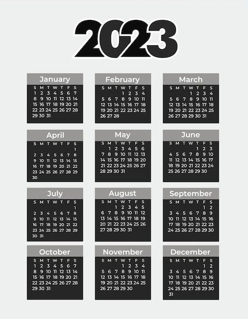 Kalender in minimalistische stijl voor het nieuwe jaar 2023