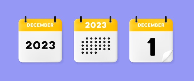 Kalender ingesteld pictogram 3 kalenders op een blauwe achtergrond met december 2022 1 nummer tekst herinnering datum menegement concept vector lijn pictogram voor business en reclame