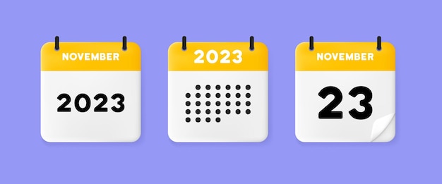 Kalender ingesteld pictogram Kalender op een blauwe achtergrond met drieëntwintig november 2023 23 nummer tekst Herinnering datum menegement concept Vector lijn pictogram voor Business en reclame