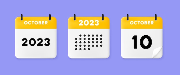 Kalender ingesteld pictogram Kalender op een blauwe achtergrond met tien oktober 2023 10 nummer tekst Herinnering datum management concept Vector lijn pictogram voor Business en reclame