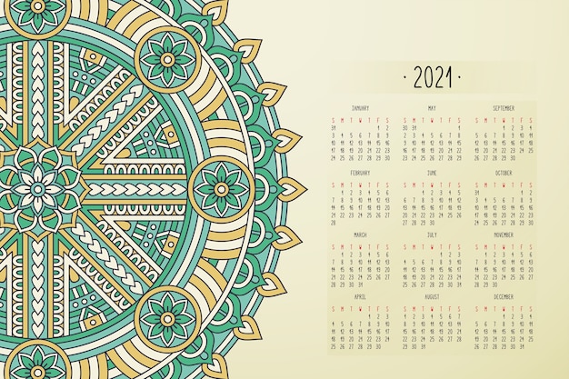 Kalender met mandala's donkere stijl ornament