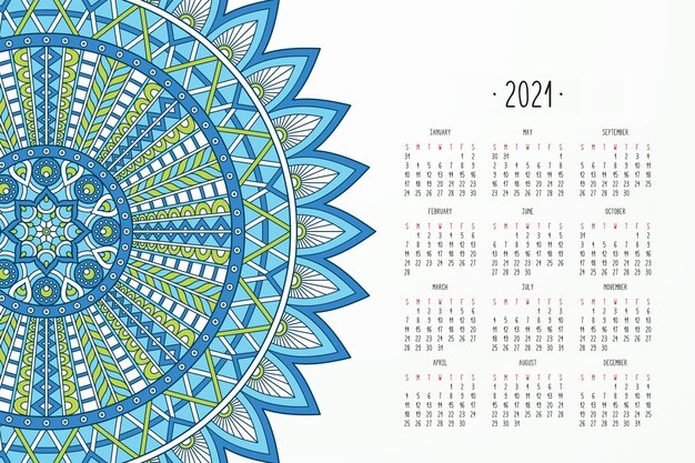 Kalender met mandala's donkere stijl ornament