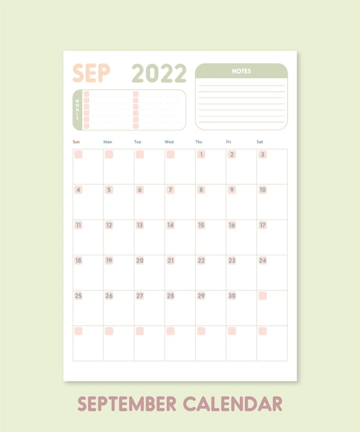 Kalender september 2022 Klaar om één pagina af te drukken