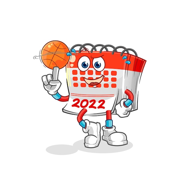 Kalender spelen basketbal mascotte cartoon vector