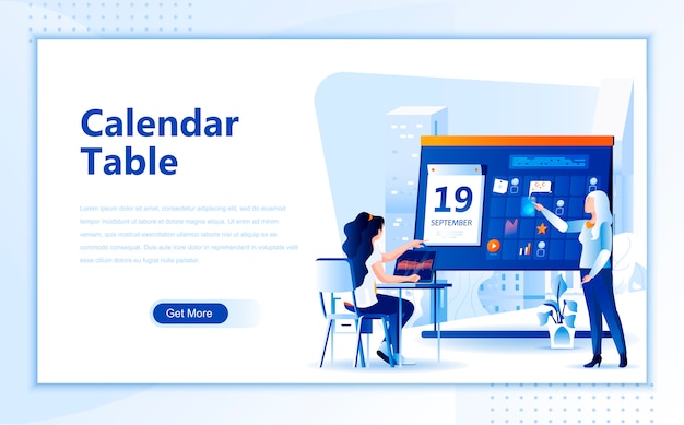 Kalender tabel platte bestemmingspagina sjabloon van de startpagina