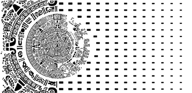 Vector kalender van de oude maya-volkeren op een zwarte achtergrond vernietigd door de tijd