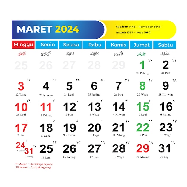 Kalender van maart 2024