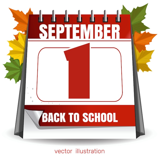 Kalender voor 1 september. kennisdag. terug naar school. tijd kennis. vector illustratie