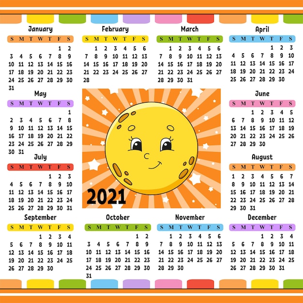 Kalender voor 2021 met een schattig karakter