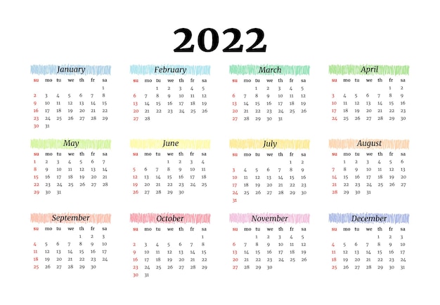 Vector kalender voor 2022 geïsoleerd op een witte achtergrond. zondag tot maandag, zakelijke sjabloon. vector illustratie