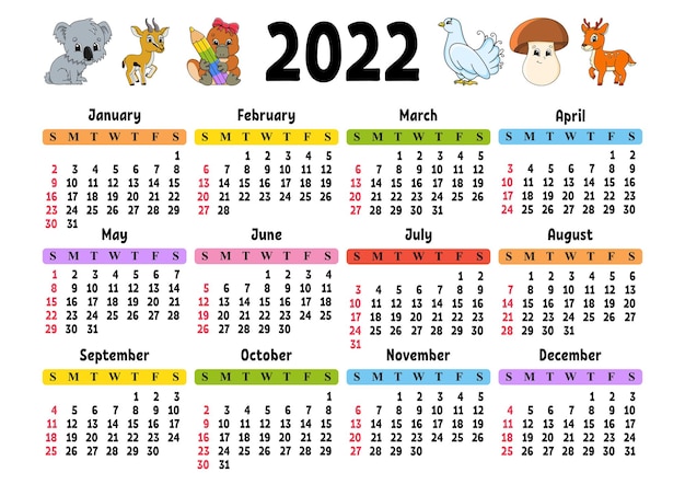 Kalender voor 2022 met een schattig karakter