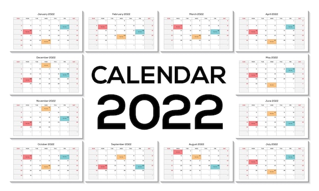 Kalender voor 2022 Vector afbeelding