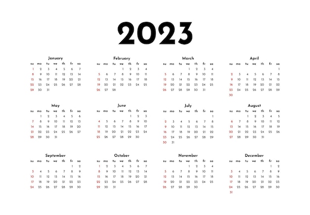 Kalender voor 2023 geïsoleerd op een witte achtergrond