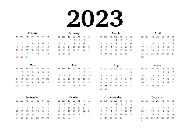 Kalender voor 2023 geïsoleerd op een witte achtergrond