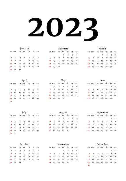 Kalender voor 2023 geïsoleerd op een witte achtergrond