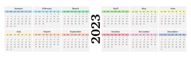 Kalender voor 2023 geïsoleerd op een witte achtergrond