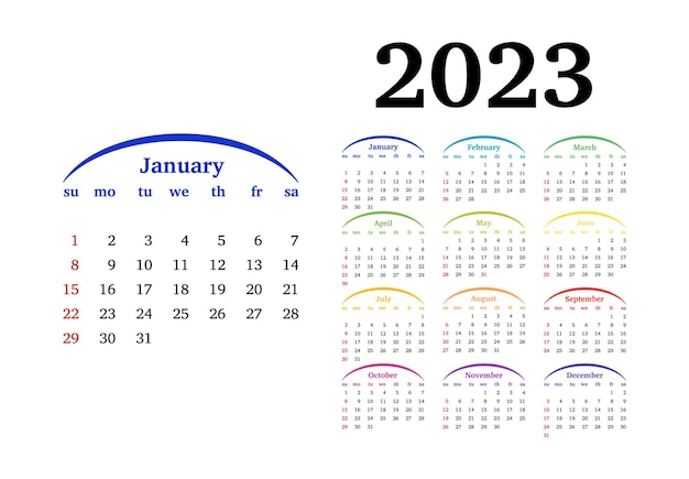 Kalender voor 2023 geïsoleerd op een witte achtergrond