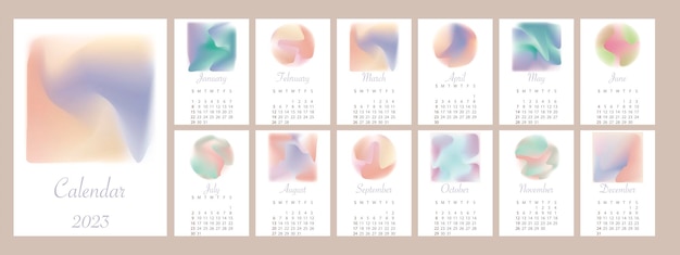 Vector kalender voor 2023. in één kleurstelling. a4 verticale kalender per maand, de week begint vanaf zondag.