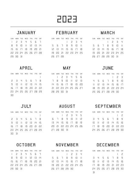 Kalender voor 2023 jaar. kalenderplanner ingesteld voor sjabloonhuisstijl. week begint op zondag. vector illustratie.