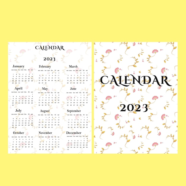 Kalender voor 2023 met bloemenprint. Enkele pagina kalender. Indeling.