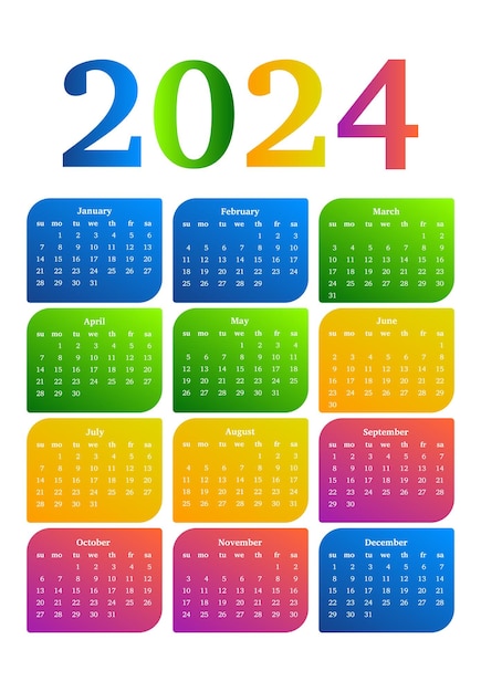 Kalender voor 2024 geïsoleerd op een witte achtergrond zondag tot maandag zakelijke sjabloon vectorillustratie