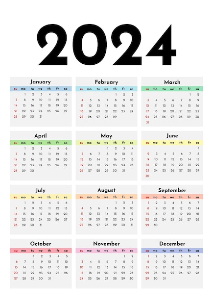 Kalender voor 2024 geïsoleerd op een witte achtergrond