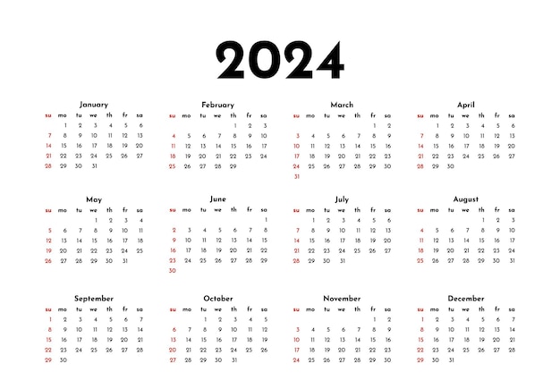 Kalender voor 2024 geïsoleerd op een witte achtergrond