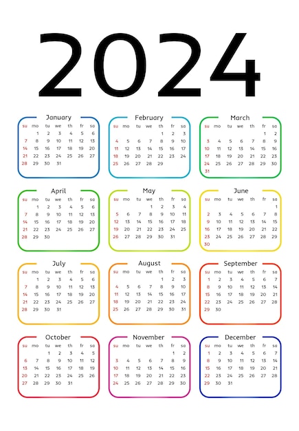 Vector kalender voor 2024 geïsoleerd op een witte achtergrond