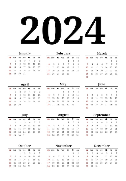 Kalender voor 2024 geïsoleerd op een witte achtergrond