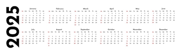 Kalender voor 2025 geïsoleerd op een witte achtergrond