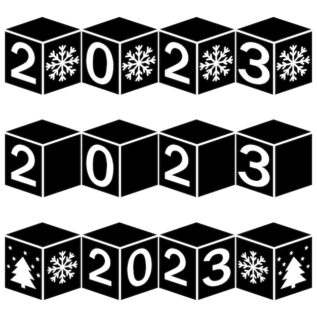 Kalender voor Kerstmis Nieuwjaar gemaakt van kubussen met het nummer 2023 zwarte silhouet vectorillustratie