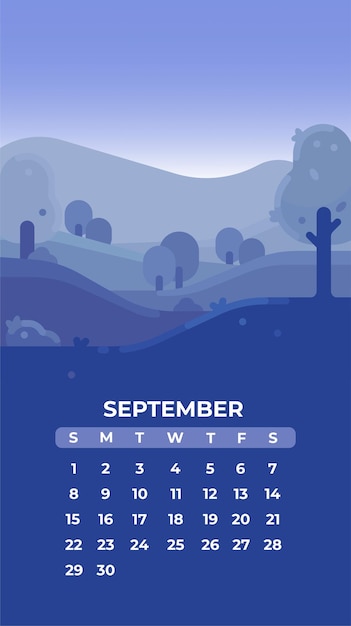 Kalendermaand september 2024 met bewolkte herfstdag